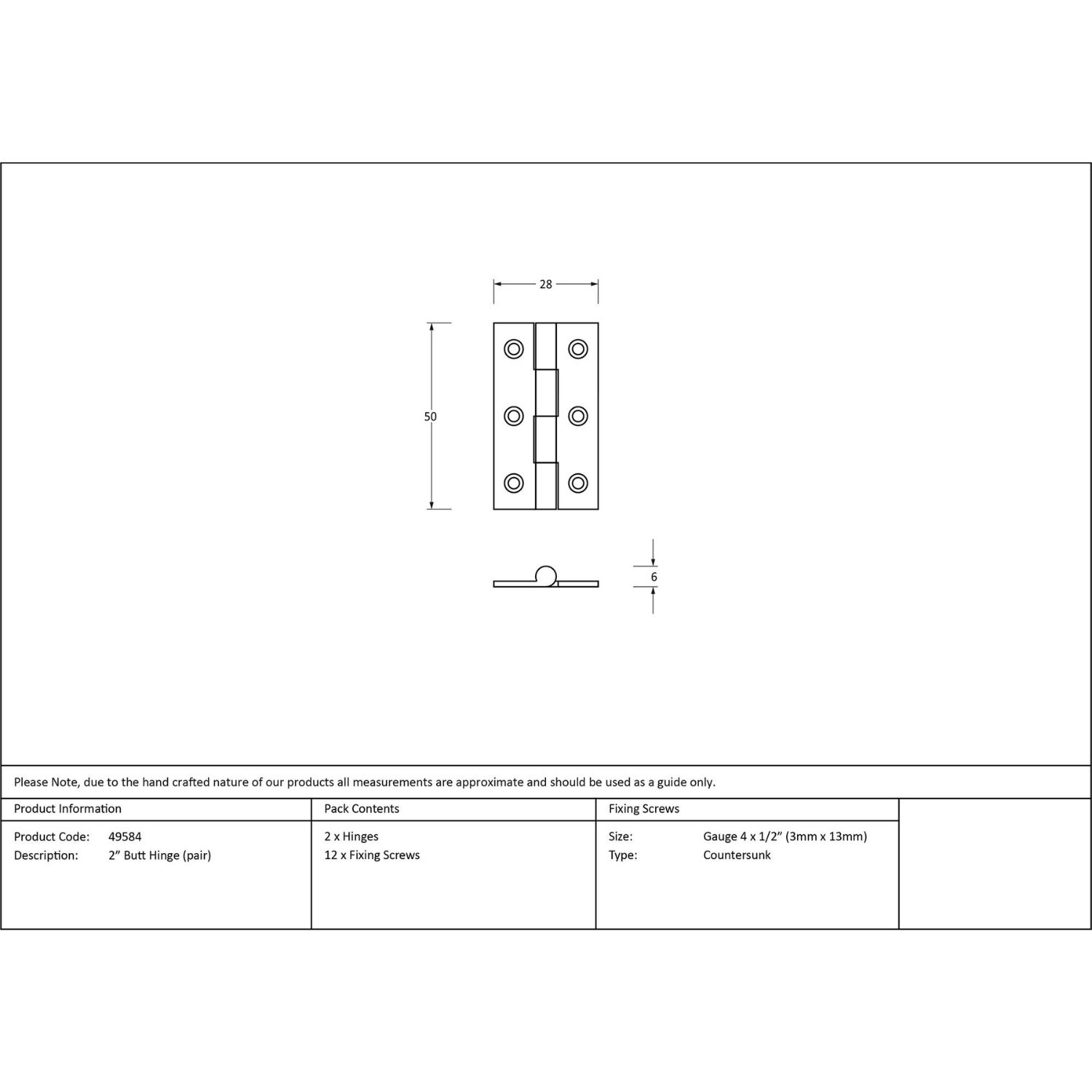 2" Cabinet Butt Hinges (Pair) - Polished Nickel