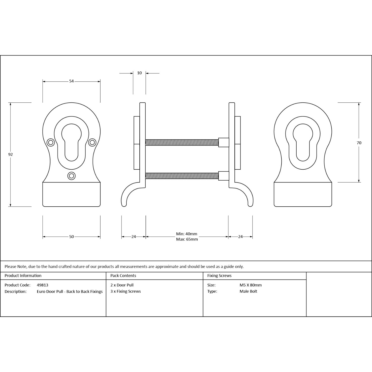 50mm Curved Euro Cylinder Back-to-Back Door Pull Set - Polished Stainless Steel