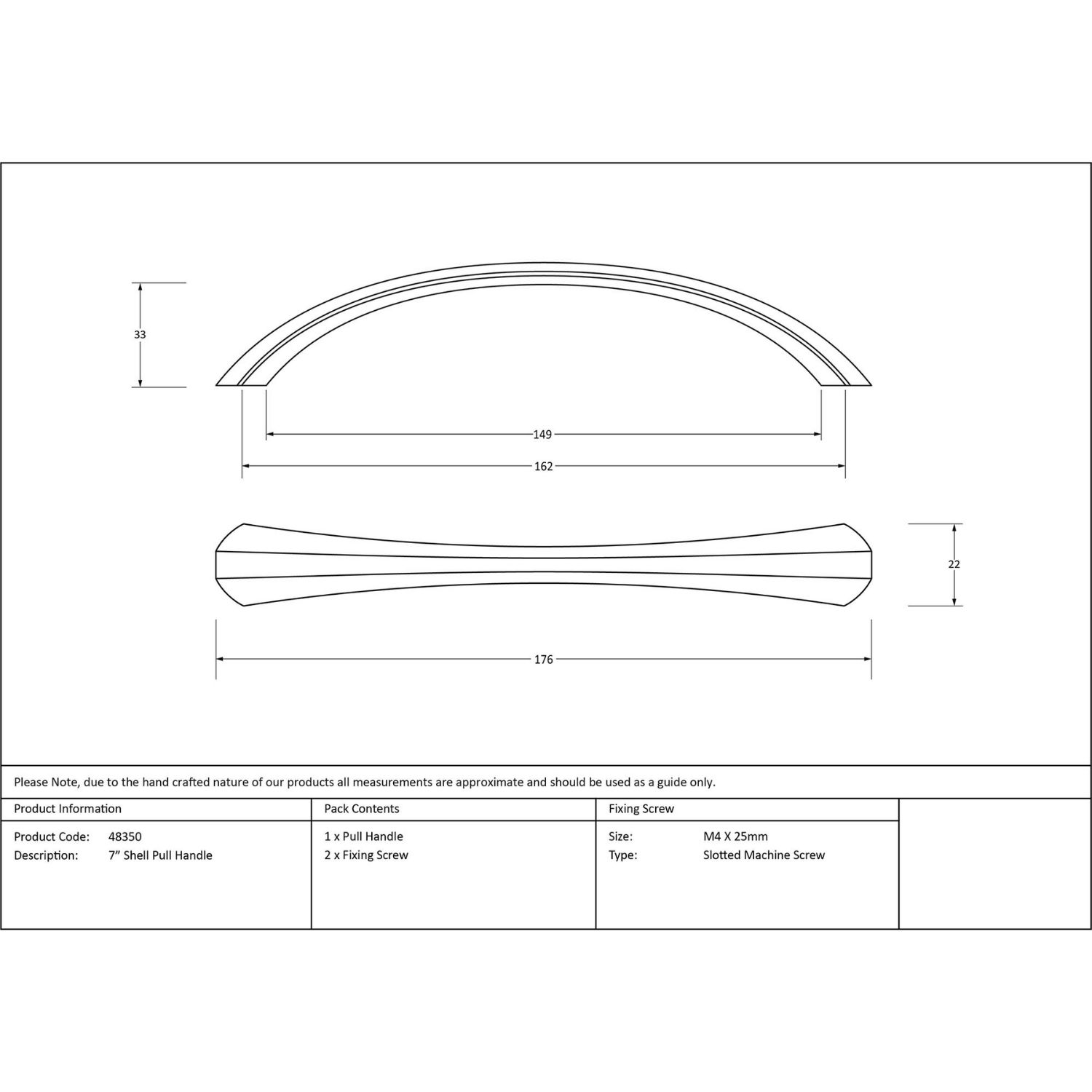 7" Curved Shell Pull Handle - Beeswax