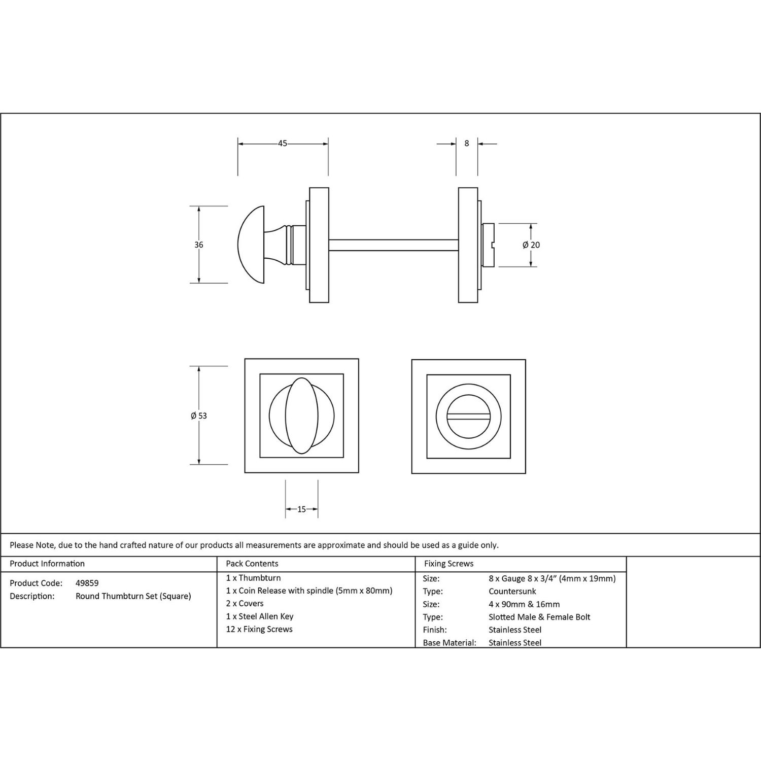 Concealed Square Bathroom Turn & Release Set - Satin Stainless Steel
