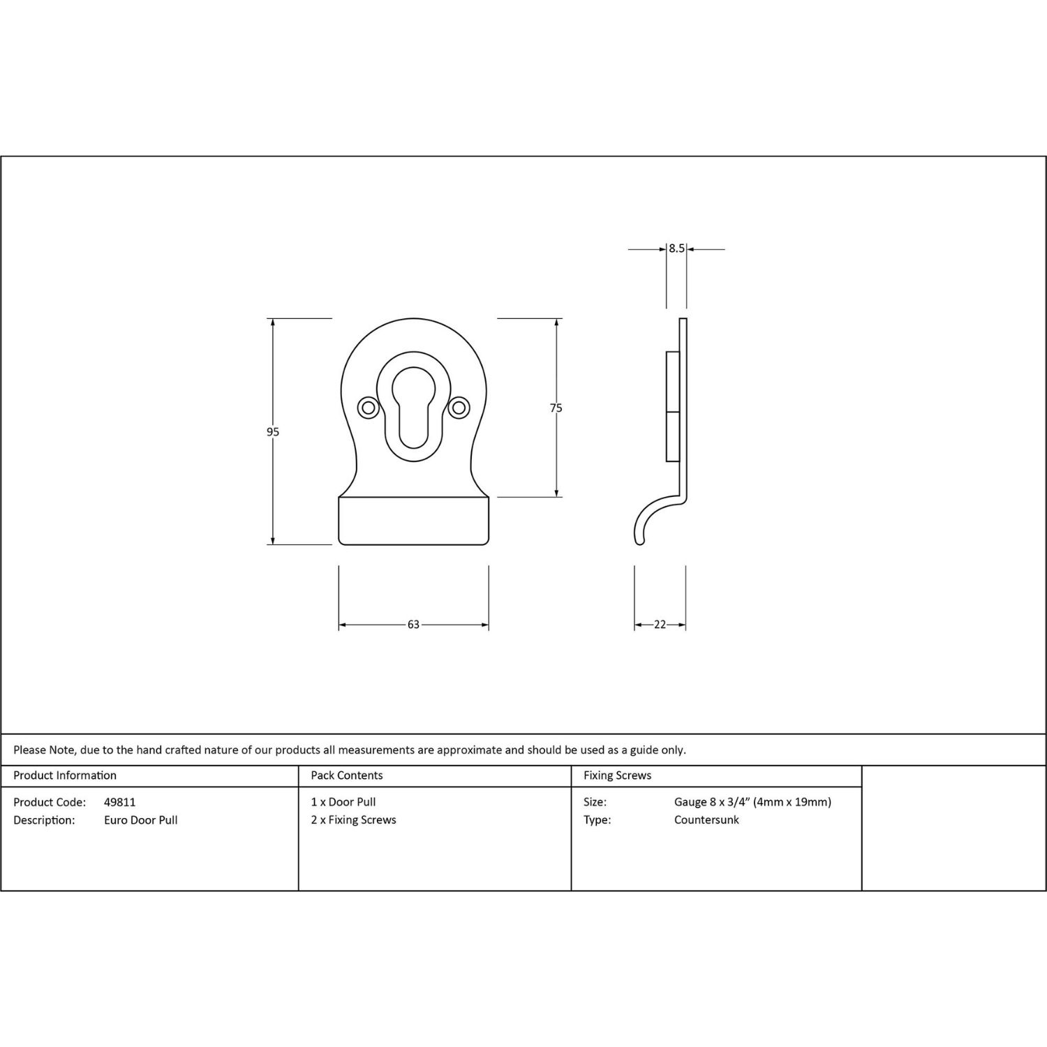 Curved Euro Cylinder Door Pull Escutcheon - Polished Stainless Steel