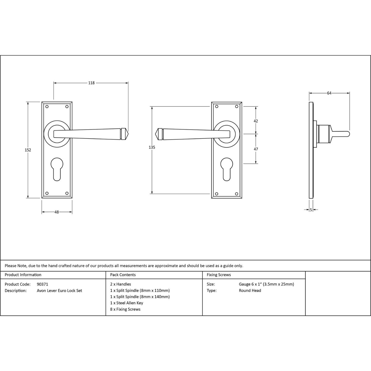 Valen Lever Euro Lock Door Handle Set - Satin Stainless Steel