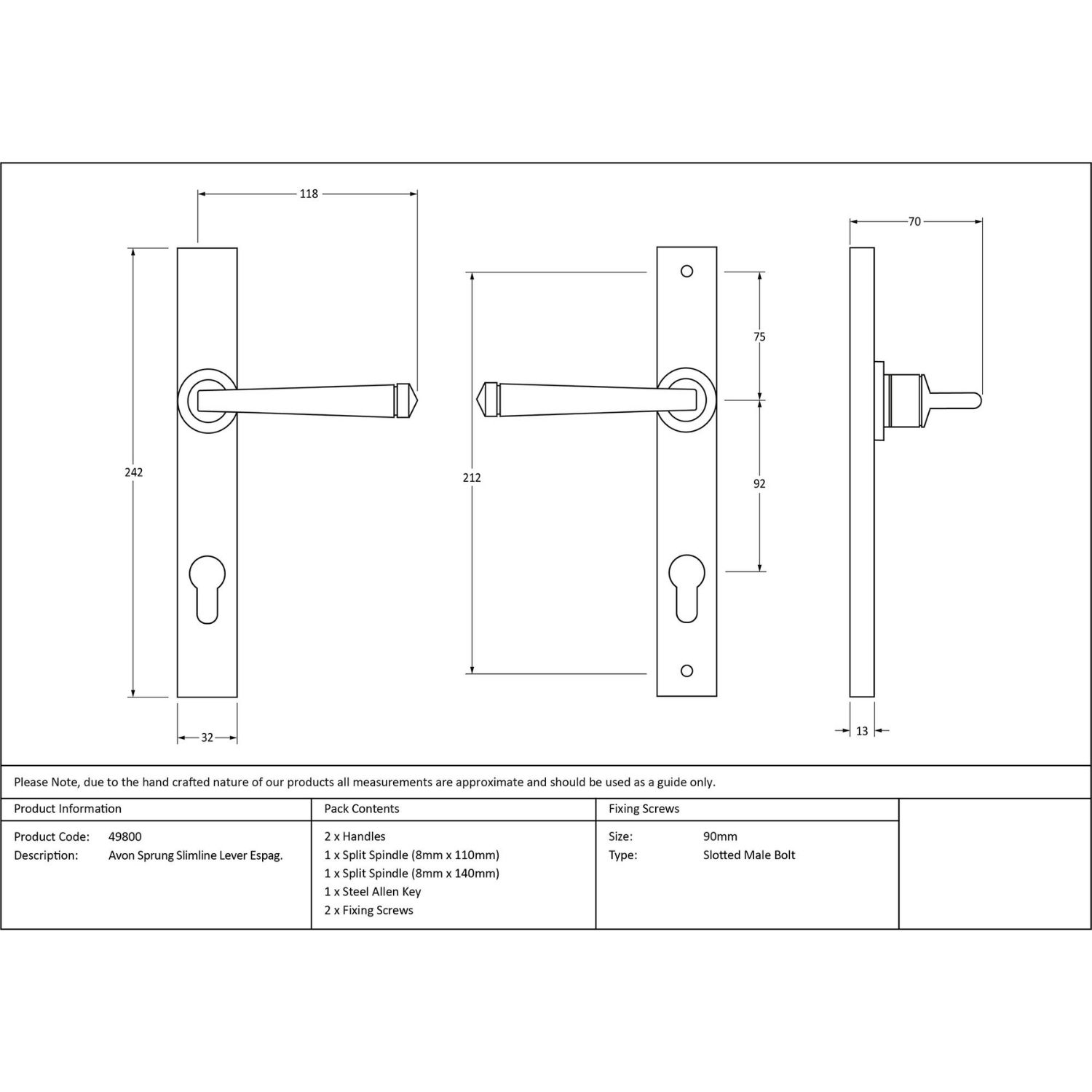 Valen Lever Espagnolette Door Handle Set - Polished Stainless Steel