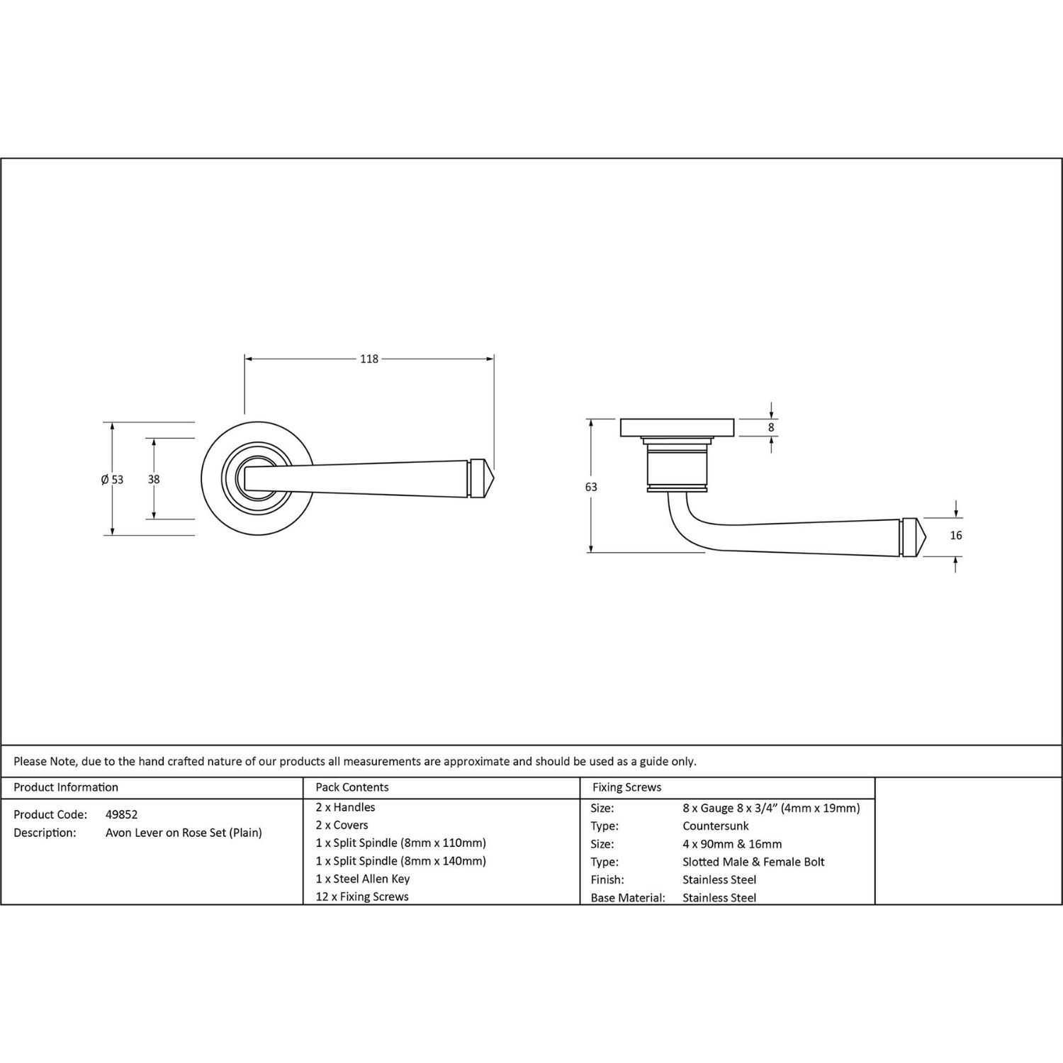 Valen Tapered Sprung Handle Set on an Art Deco Rose - Polished Stainless Steel