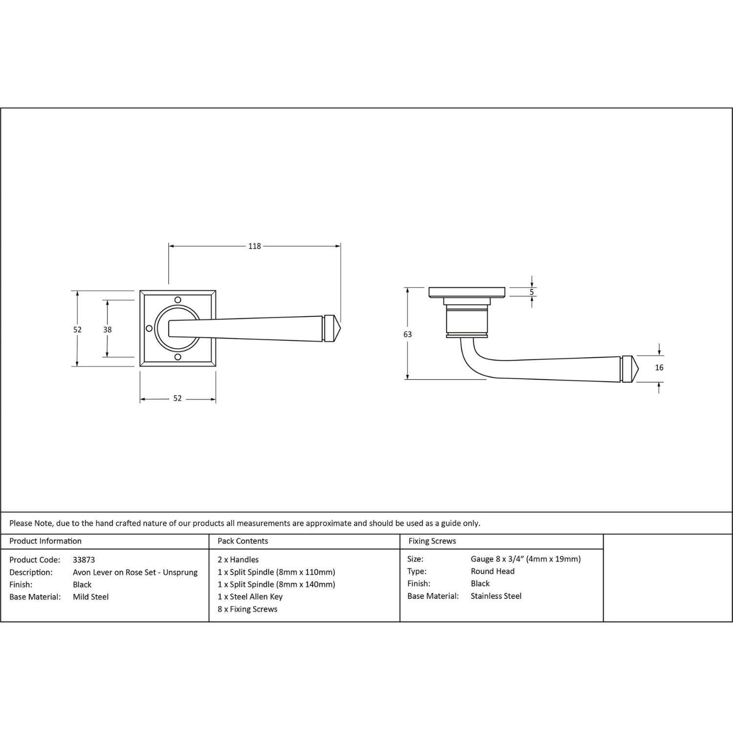 "Arya" Unsprung Black Iron Door Handle Set