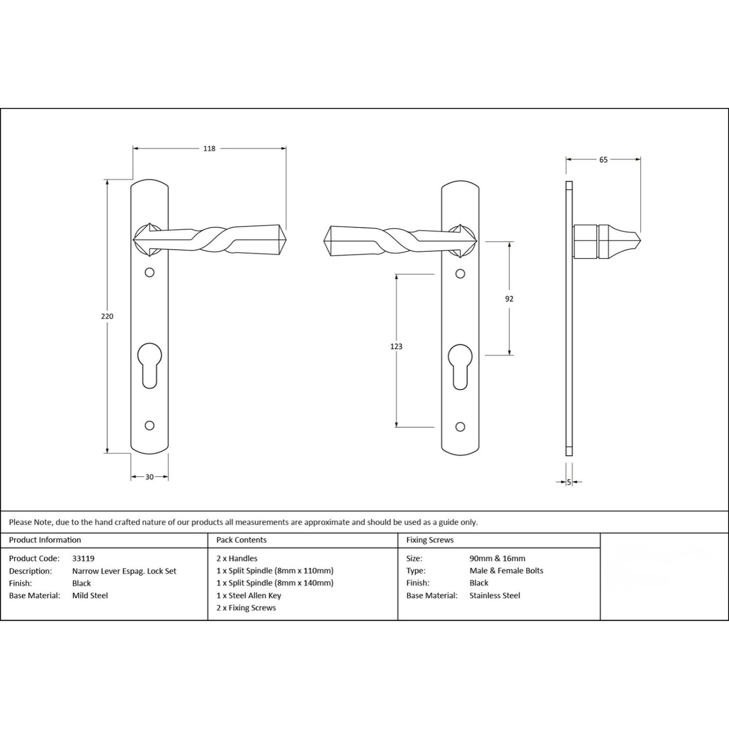 "Celtic" Black Narrow Lever Handles With Twisted Handle