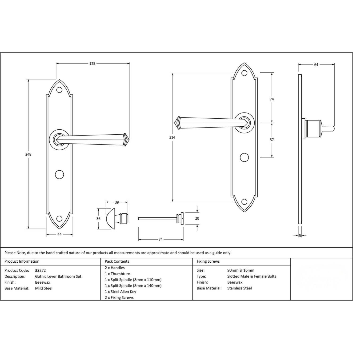 "Orelia" Beeswax Square Iron Gothic Lever Handles and Bathroom Lock