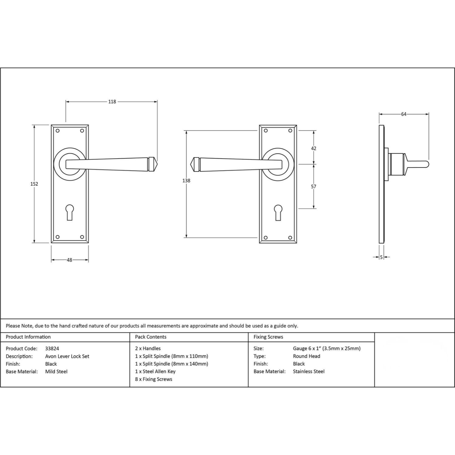 "Thornton" Simple Contemporary Iron Lever Handle With Keyhole