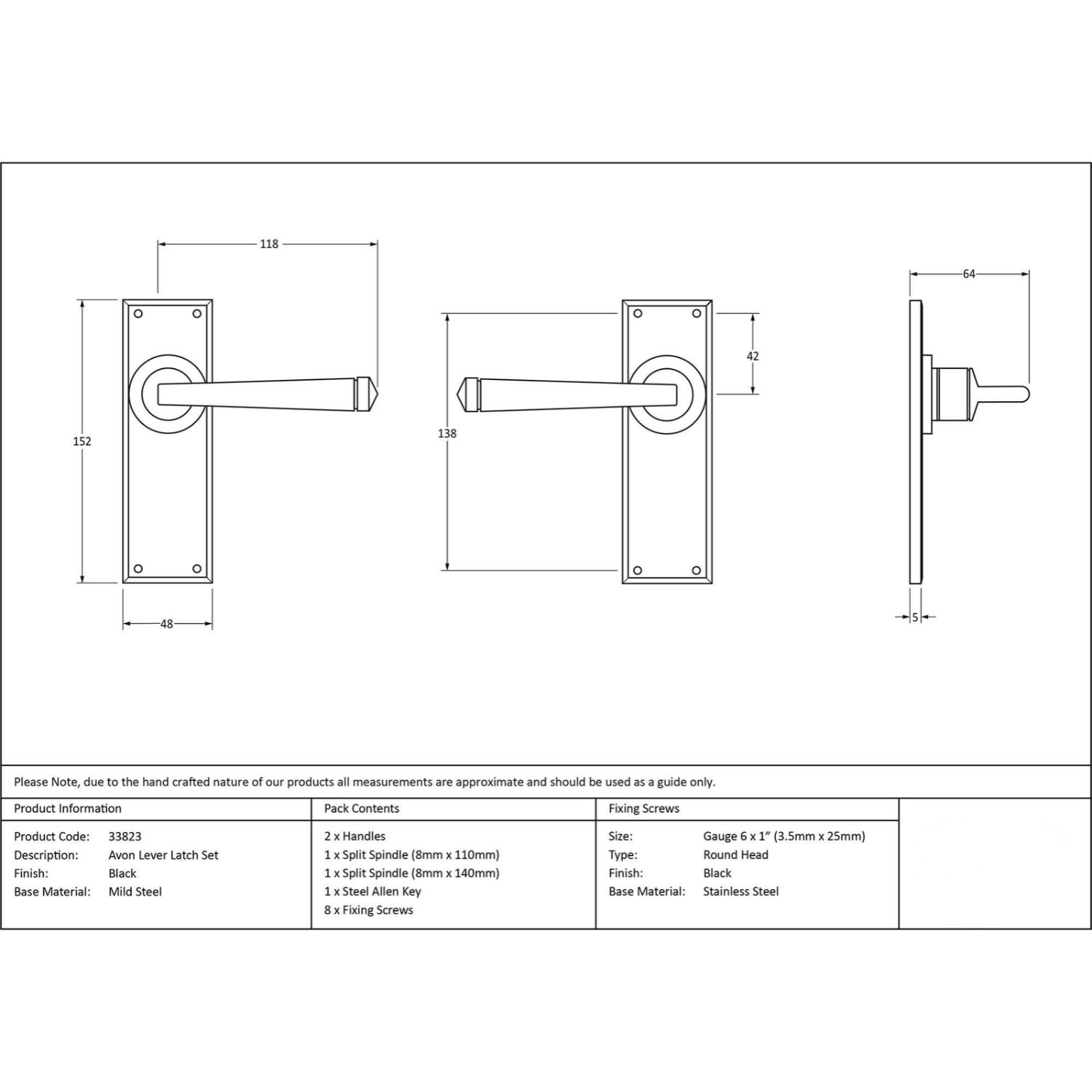 "Thornton" Smooth Black Iron Contemporary Door Handles