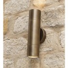 Antique Brass Spotlight Cylinder Wall Light in Situ on a Stone Wall
