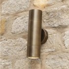 Antique Brass Spotlight Cylinder Wall Light in Situ on a Stone Wall