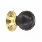 Ebony Beehive Door Knob Set With Polished Brass Roses