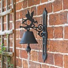 Black Cast Iron Garden Bell With Angel Motif