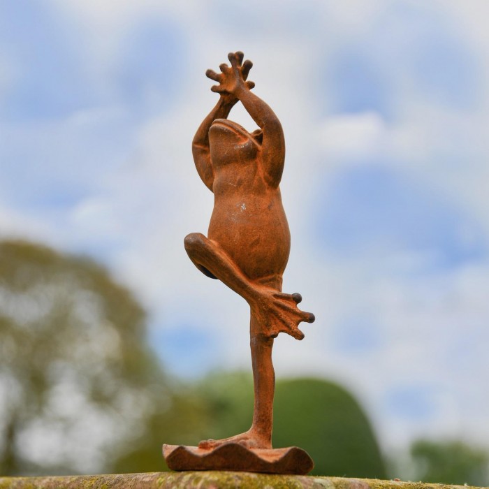Rustic Cast Iron Yoga Tree Pose Frog Sculpture
