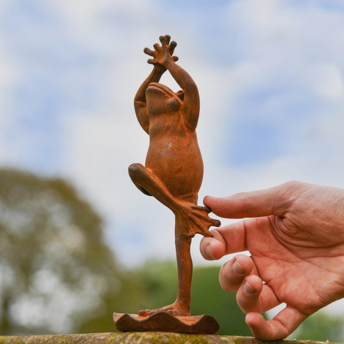 Rustic Cast Iron Yoga Tree Pose Frog Sculpture