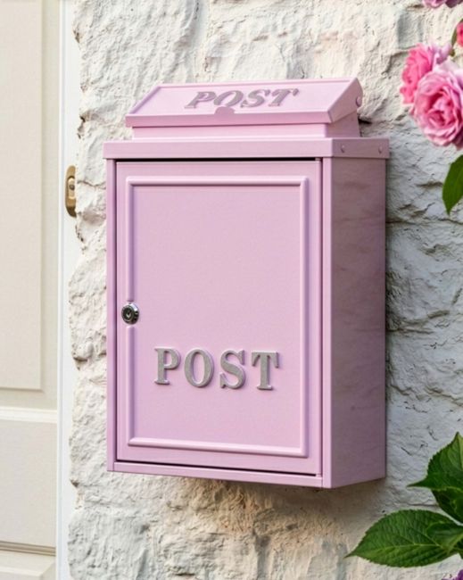 The Pink "Oxford" Wall Mounted Post Box with Silver Detail Shown Mounted on a Brick Wall on a Modern Home - Digital Illustration The Pink "Oxford" Wall Mounted Post Box with Silver Detail Shown Mounted on a Brick Wall on a Modern Home - Digital Illustration