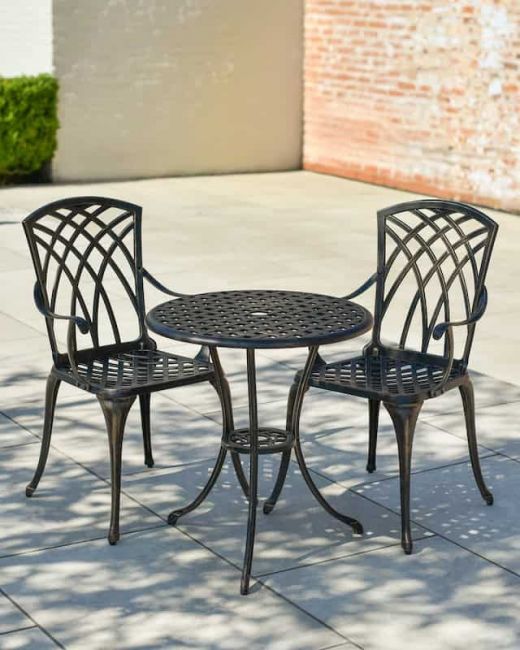 Cast Aluminium "Gothic" Bronze Two Seater Bistro Set - Thumbnail Cast Aluminium "Gothic" Bronze Two Seater Bistro Set - Thumbnail
