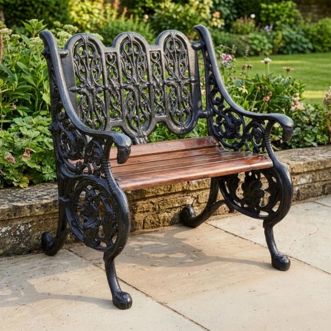 Serpent Cast Iron Gothic Garden Bench Finished in Black