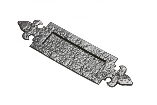 14¼" Antique Black Iron Fleur-De-Lys Inspired Door Letter Plate 14¼" Antique Black Iron Fleur-De-Lys Inspired Door Letter Plate