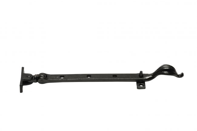 12" Traditional Black Iron Window Casment Stay With Petal Shaped Handle 12" Traditional Black Iron Window Casment Stay With Petal Shaped Handle