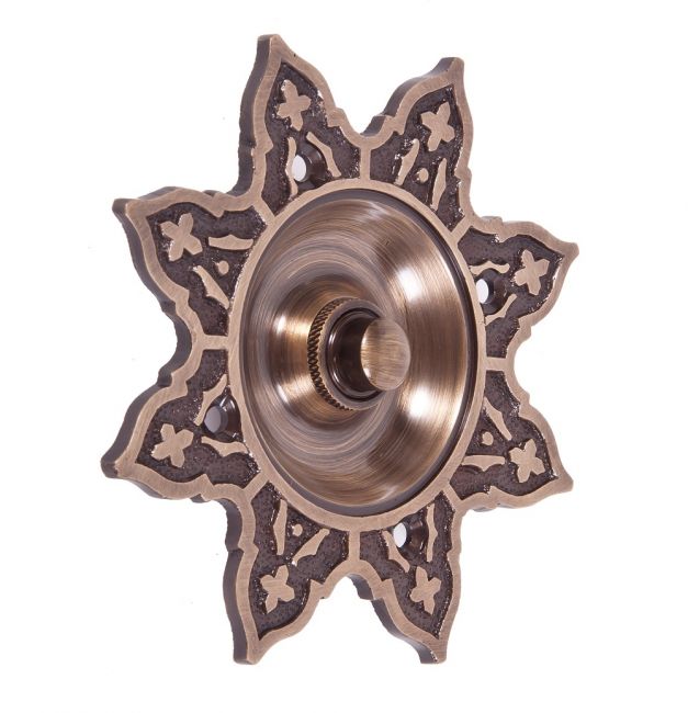 “Hallowed Helia” Burning Sun Bell Push - Antique Brass