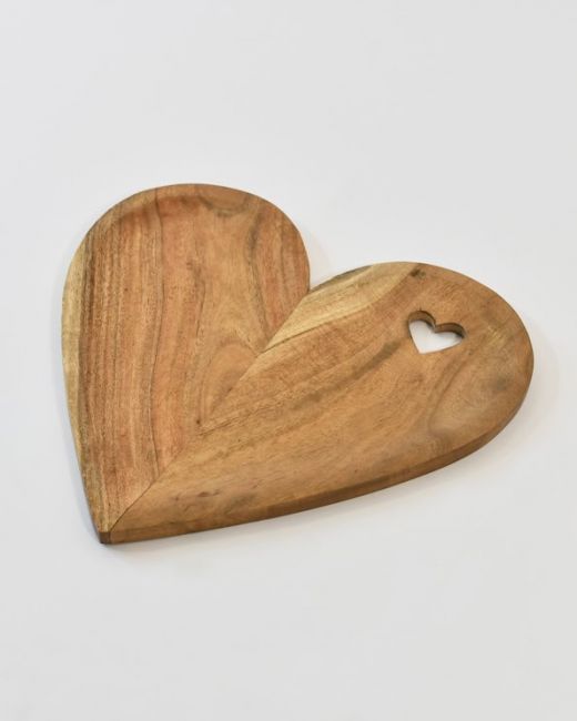 Wooden Heart Shaped Serving Platter - 36cm
