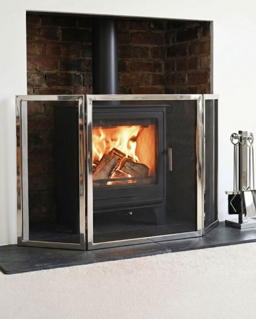 "Strandly Grange" Polished Steel and Iron Fire Guard in Situ "Strandly Grange" Polished Steel and Iron Fire Guard in Situ