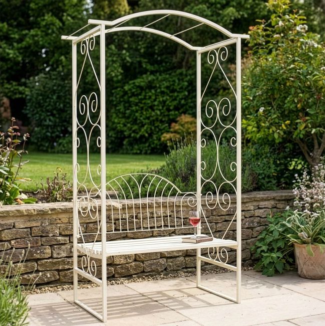 Cream summer garden arbour seat - Thumbnail Cream summer garden arbour seat - Thumbnail