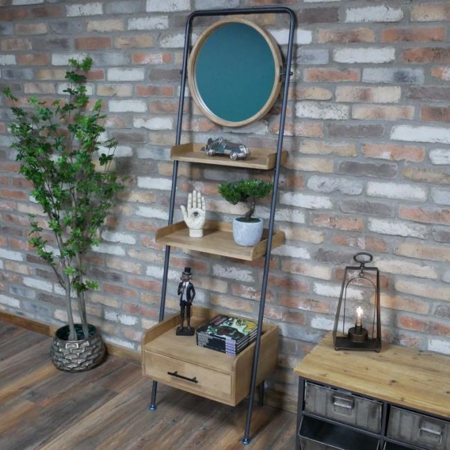 Freestanding Shelving Unit with Mirror