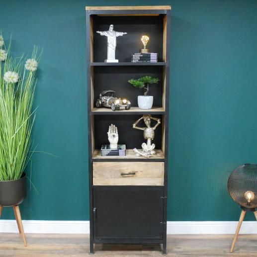 Large Single Column Iron & Mango Wood Bookcase