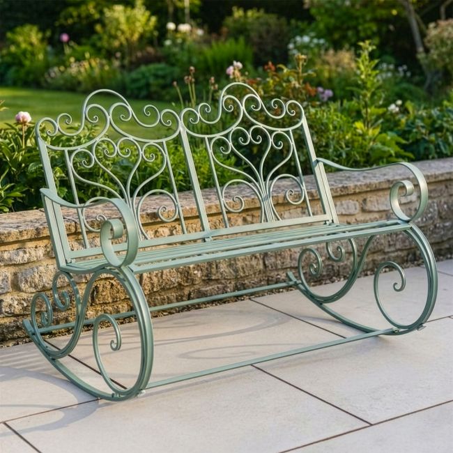 "Belvedere" Garden Rocking Bench Wrought Iron - Sage "Belvedere" Garden Rocking Bench Wrought Iron - Sage