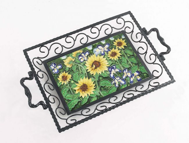 Garden of Sunflowers Iron & Ceramic Tray