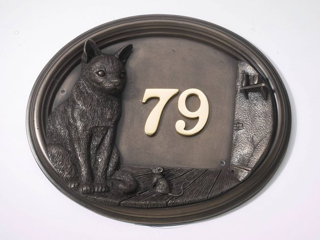 Taryn Cat & Mouse House Number Plaque Bronze Finish 
