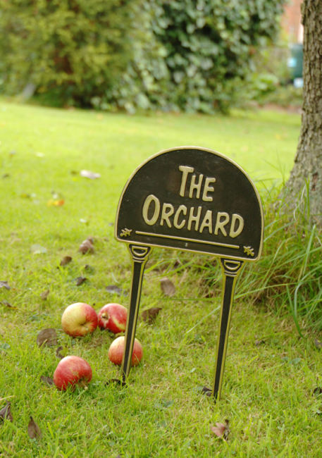 Solid Brass & Black "The Orchard" Lawn Sign Solid Brass & Black "The Orchard" Lawn Sign