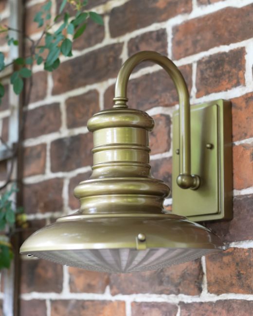 Close-up of the Distressed Brass Finish on the "Bleakmoor" Top Fix Station Light Close-up of the Distressed Brass Finish on the "Bleakmoor" Top Fix Station Light