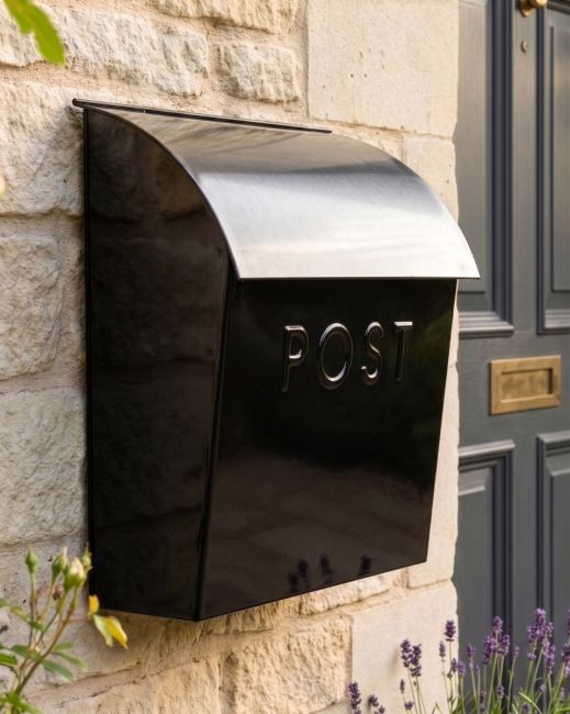 "Cityscape" Black Contemporary Post Box With Lock digital illusration