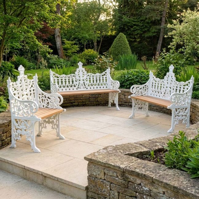 "Clarence House" Iron Bench Set in Situ Digital Illustration