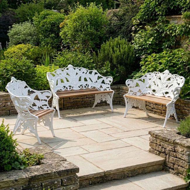 "Coalbrookdale" Complete Garden Bench Set Digital Illustration