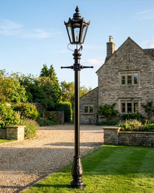 "Concordia" Lamp Post & Hexagonal Lantern - Black 3.2m digital illustration