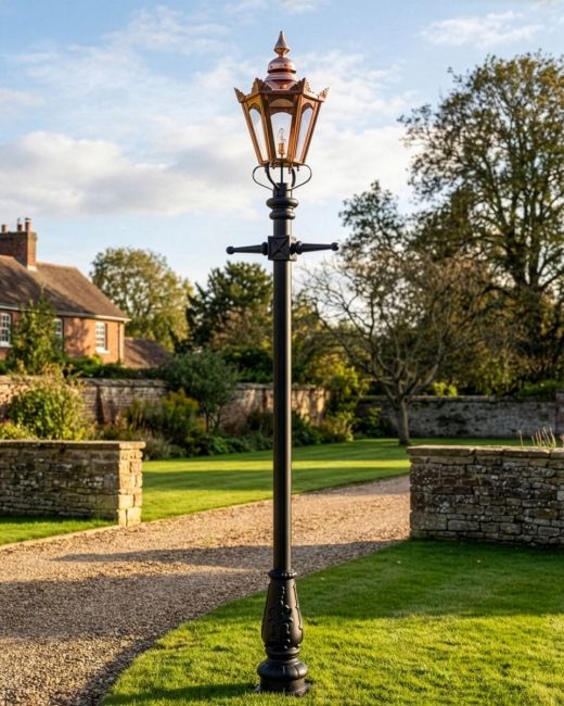 "Concordia" Lamp Post & Hexagonal Lantern - Copper 3.2m digital illustration