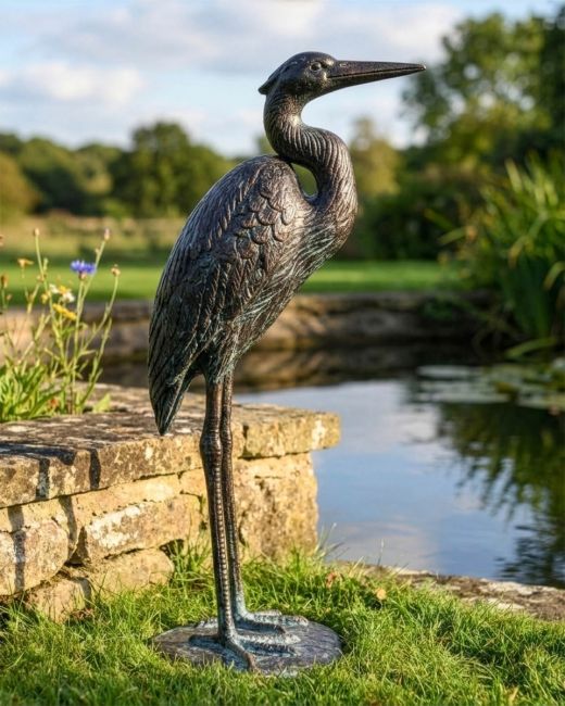 "Corinth Crane" Cast Aluminium Verdigris Crane Garden Sculpture Digital Illustration