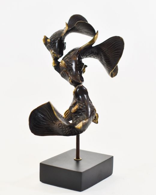"Duelling Currents" Koi Ornament in Cast Brass 