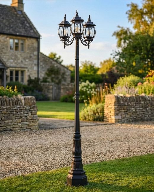 "Lady Blakemore" Triple-Headed Globe Lamp Post - 2.57m digital illustration new