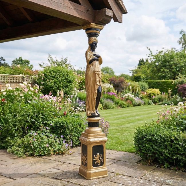 "Lady Hestia" Cast Iron Statue Column Finished in Black & Gold