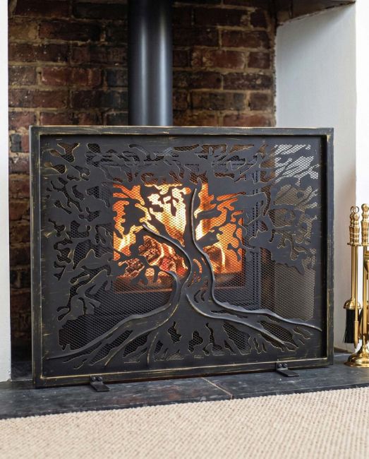 "Lignum Vitae" Brushed Gold Fire Guard In Situ "Lignum Vitae" Brushed Gold Fire Guard In Situ
