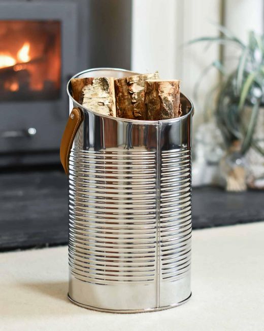 "Mckinley Lodge" Angled Stainless Log and Coal Hod "Mckinley Lodge" Angled Stainless Log and Coal Hod