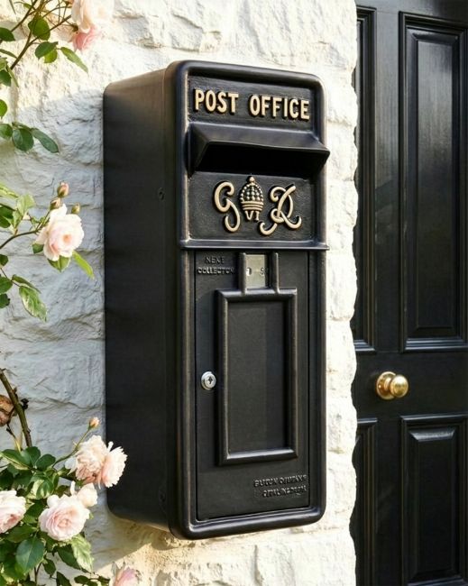 "Oakhampton" Slim King George Post Box In Black digital illustration