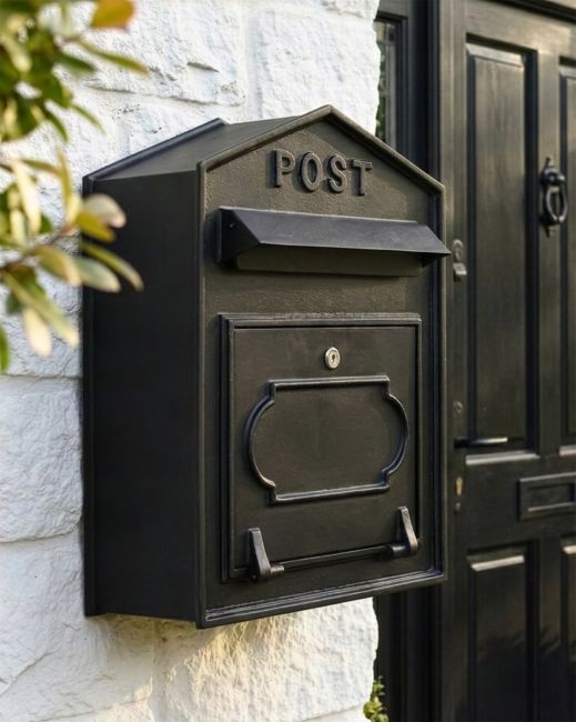 "Osteler Oppulence" Black Wall Mounted Post Box with Black Lettering digital illustration