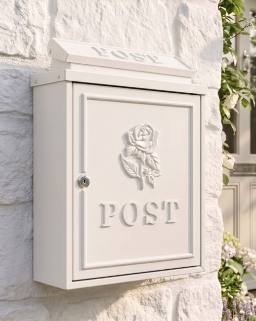 "Oxford Rose" Cream Wall Mounted Post Box digital illustration