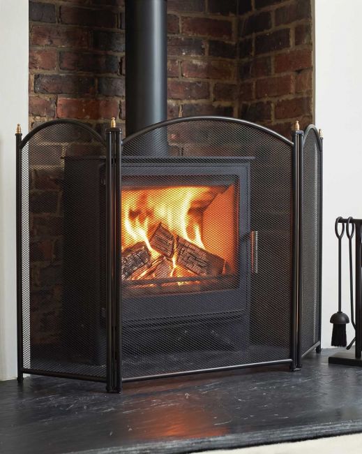 "Paignton" Three Fold Black Fire Guard in Situ "Paignton" Three Fold Black Fire Guard in Situ